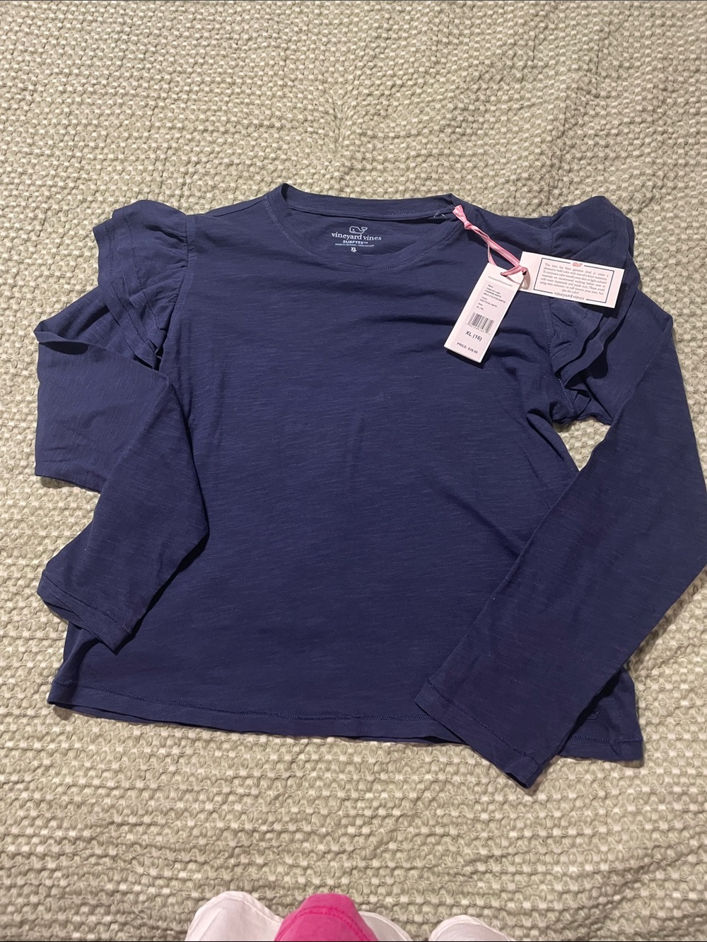 Vineyard Vines Navy Blue Ruffle Shoulder Long-Sleeve Tee
